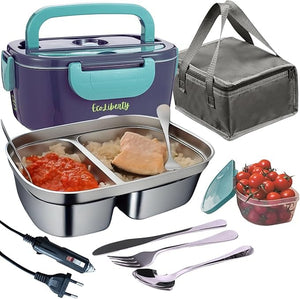 EcoLiberty Gamelle Chauffante Rapide 80W 3 en 1, 12/24/220V Lunch Box Chauffante Repas 1,5L pour Véhicules/Bureaux/Chantiers/Artisans Avec Sac Isotherme et 3 Couverts Amazon