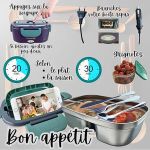 EcoLiberty Gamelle Chauffante Rapide 80W 3 en 1, 12/24/220V Lunch Box Chauffante Repas 1,5L pour Véhicules/Bureaux/Chantiers/Artisans Avec Sac Isotherme et 3 Couverts Amazon