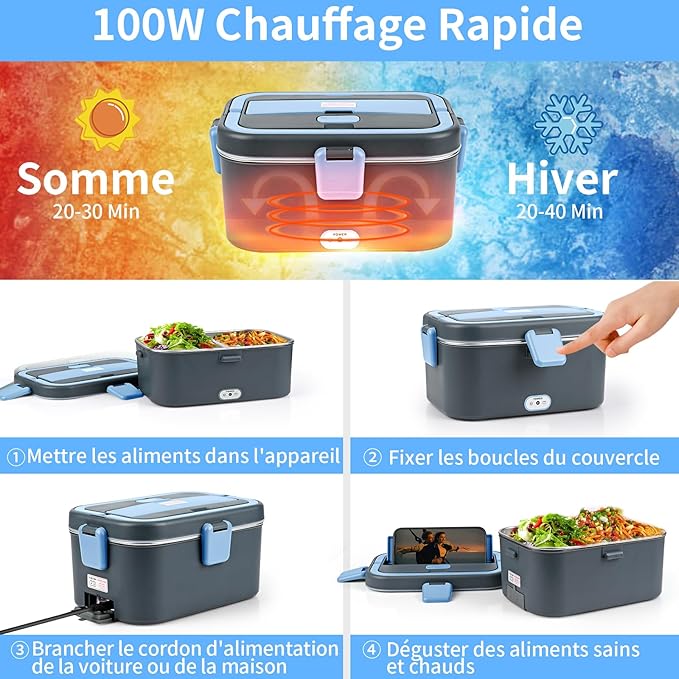 Gamelle Chauffante Électrique 100W, Lunch Box 3 en 1 (12V/24V/220V), Amazon