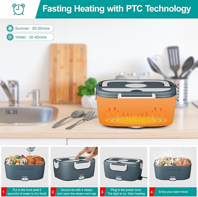 Gamelle Chauffante Électrique 75W, 1,5L Acier Inoxydable 12V/24V/220V Amazon