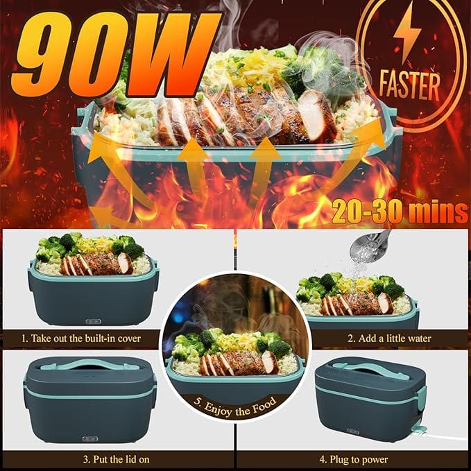 Gamelle Chauffante pour Voiture 12V 24V 220V - Lunch Box Électrique 90W / 1,8L Amazon