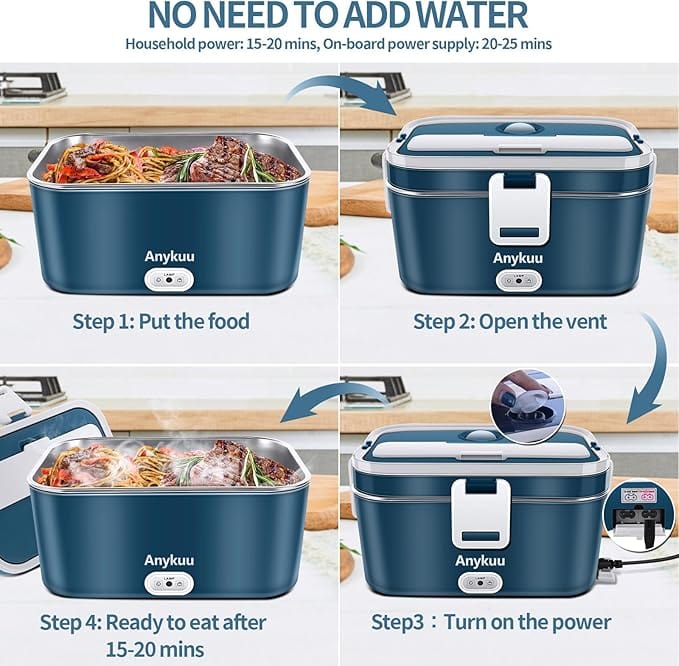 Gamelle Chauffante Ultra Rapide 100W 1,8L (12V/24V, 220V) avec Sac Amazon