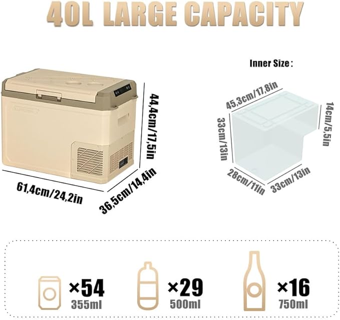 Glacière à Compression 40L – Réfrigérateur Portable 12/24V pour Voiture, Camping, Bureau ou Pique-Nique – Mini Frigo Congélateur –20°C à +20°C Amazon