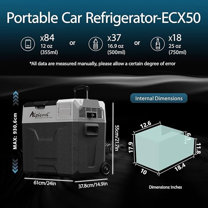 Glacière à Compression 50L ECX50 – Réfrigérateur de Voiture Portable -20℃ à +20℃, Congélateur et Frigo Camping Rechargeable Amazon