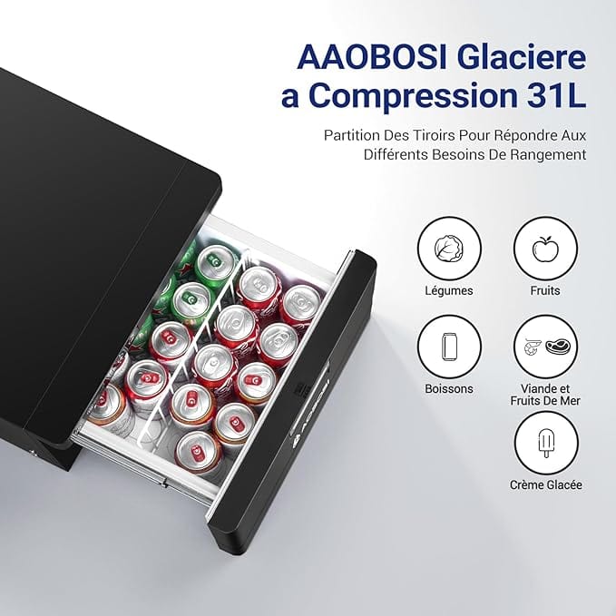Glacière à Compression Silencieuse avec APP, 12/24V pour Voiture, Camping-Car et Bateau (-20℃ à +20℃ Amazon
