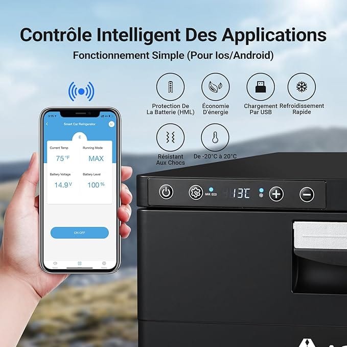 Glacière à Compression Silencieuse avec APP, 12/24V pour Voiture, Camping-Car et Bateau (-20℃ à +20℃ Amazon