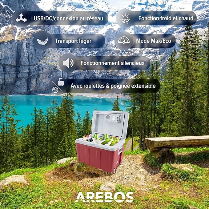 Glacière électrique à compression 40L | 12V/230V pour voiture, camping & maison | Rouge Amazon