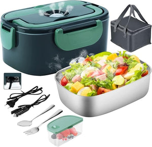 Lunch Box Chauffante Électrique 4 en 1 12V/24V/220V~240V, 1.5L 60W Acier Inox Chauffage Rapide Gamelle, Boîte Repas Amovible, pour Bureau, École, Voyage, Voiture, Avec Sac Isotherme Amazon