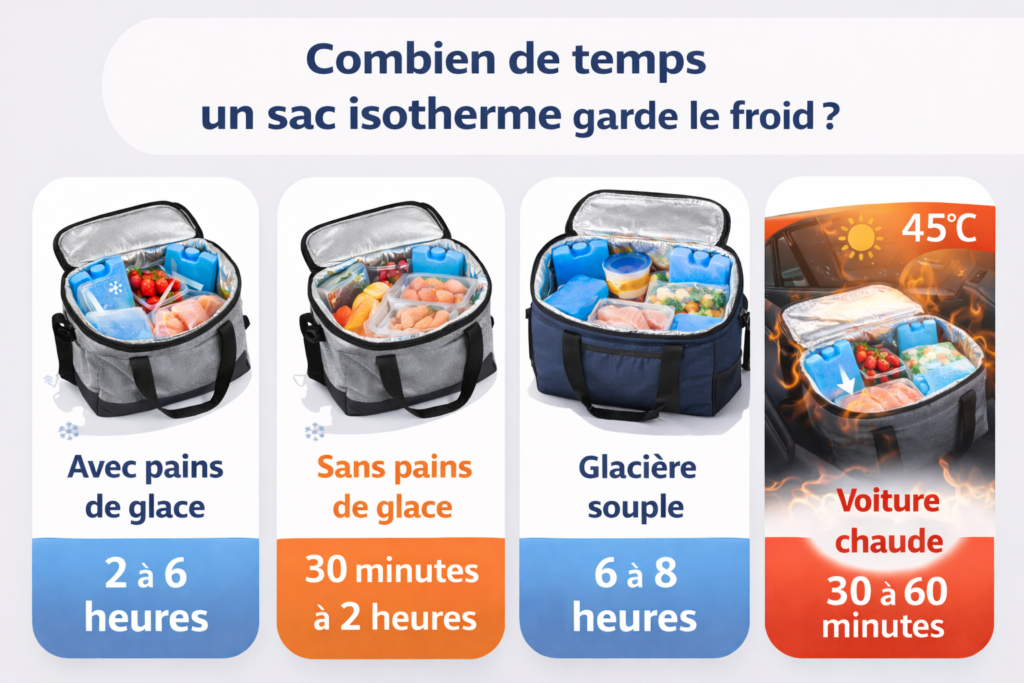 sac isotherme avec pains de glace conservant le froid pendant plusieurs heures