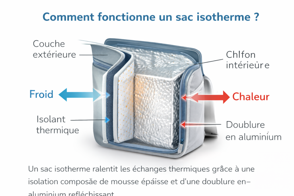 Comment fonctionne un sac isotherme : schéma explicatif de l’isolation thermique+Combien de temps un sac isotherme garde le froid