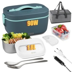 Gamelle chauffante voiture 90W 12V 24V 220V 1,8L inox pour Voiture Camion Bureau