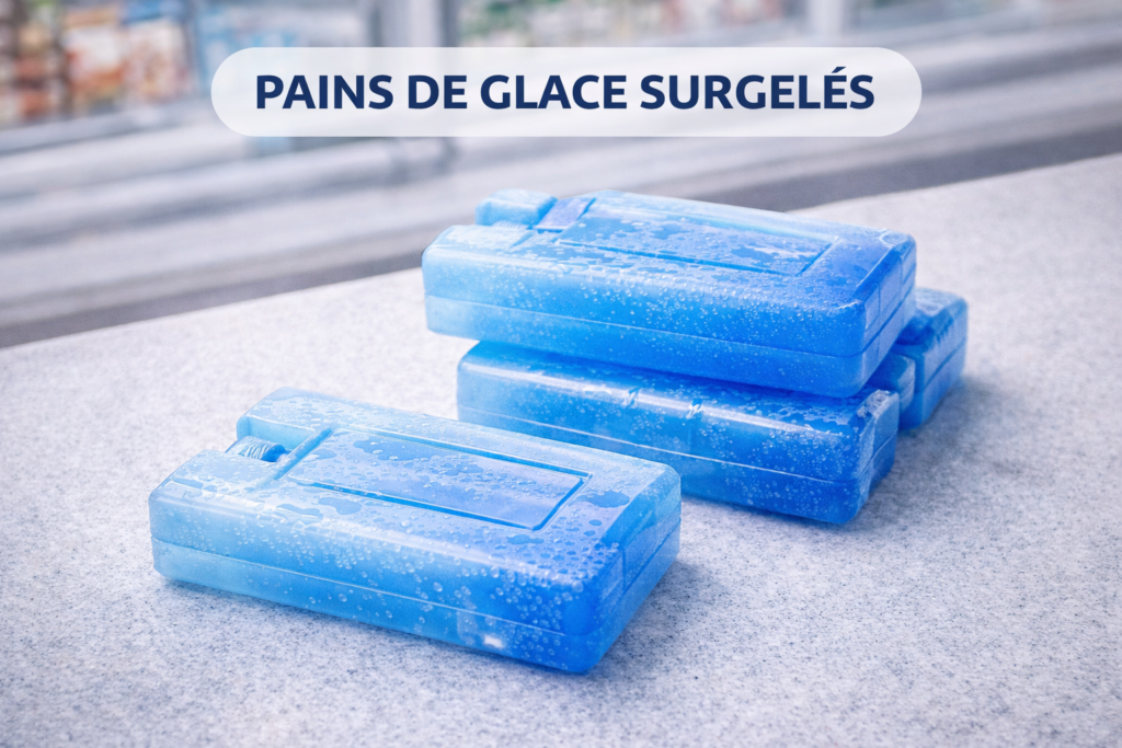 pains de glace utilisés dans un sac isotherme pour conserver des produits surgelés