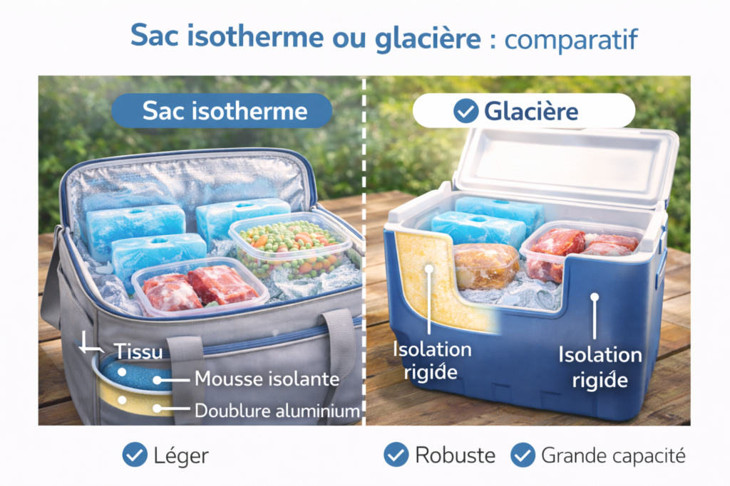 comparatif sac isotherme et glaciere isolation transport aliments +Combien de temps un sac isotherme garde le froid