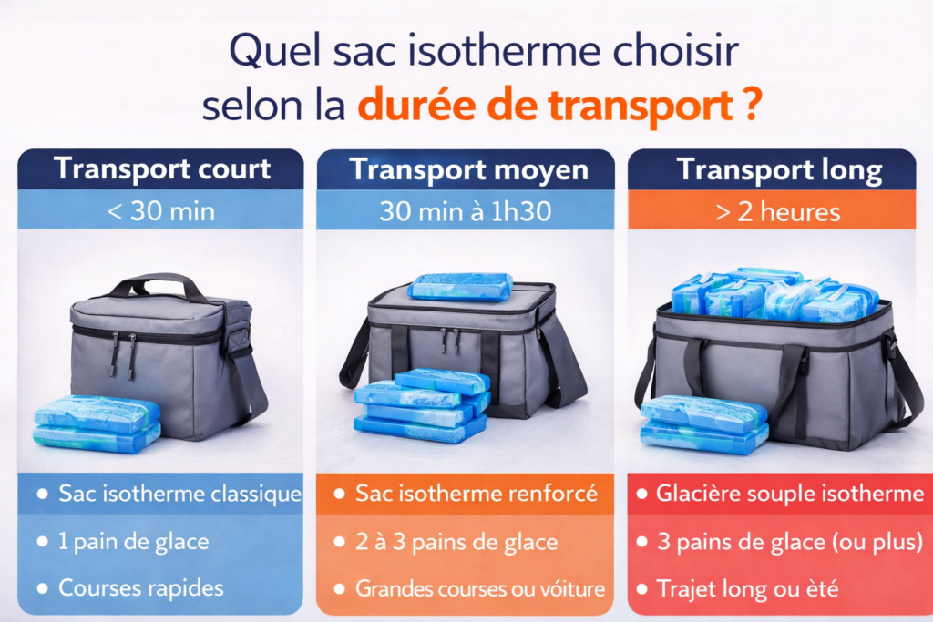 transport de produits surgelés dans un sac isotherme avec pains de glace + sac isotherme pour les surgelés