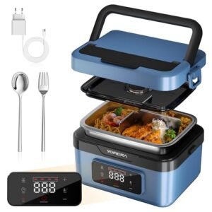 Yofidra Gamelle Chauffante 1,5L, Lunch Box avec Batterie | Écran Digital | IPX4 Étanche | Chauffage 15-30min & Minuterie | 10000mAh Rechargeable | avec Sac Isotherme et Couverts