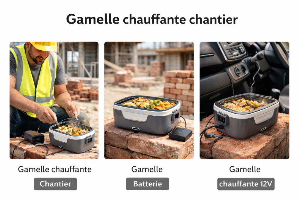 comparatif gamelle chauffante chantier batterie et 12v pour repas chaud sur chantier
