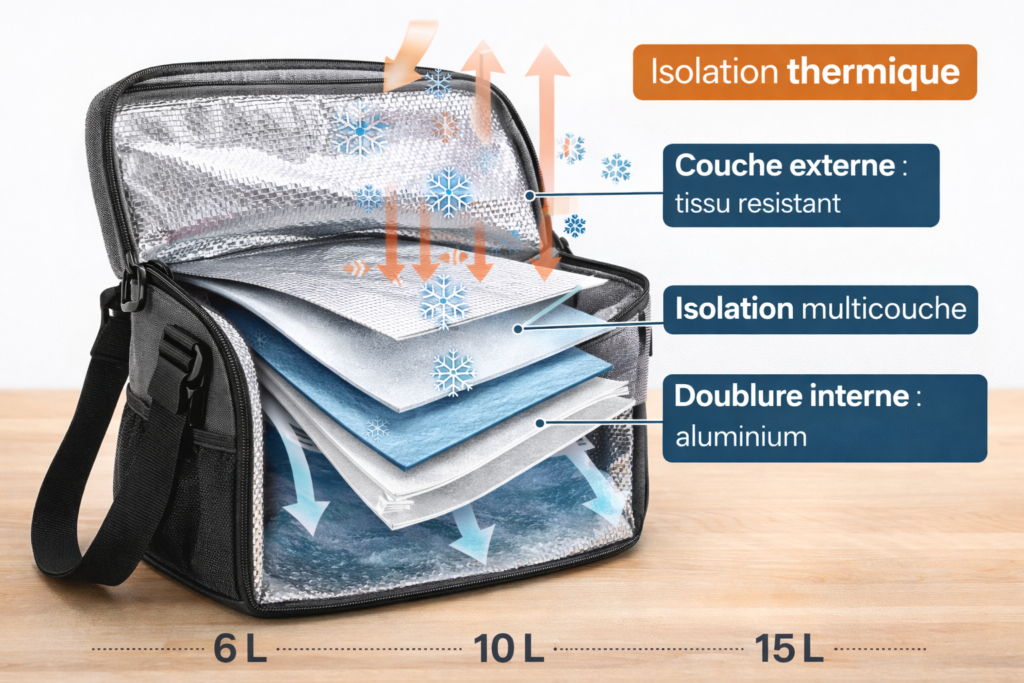 schema isolation thermique sac isotherme repas doublure aluminium multicouche