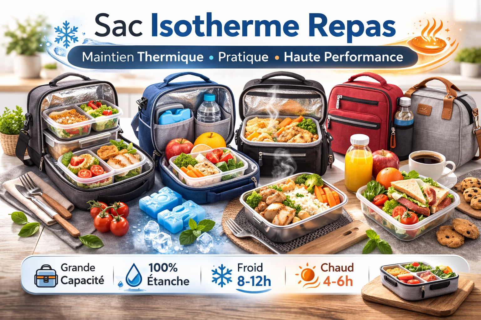 sac isotherme repas pour travail école et pique-nique