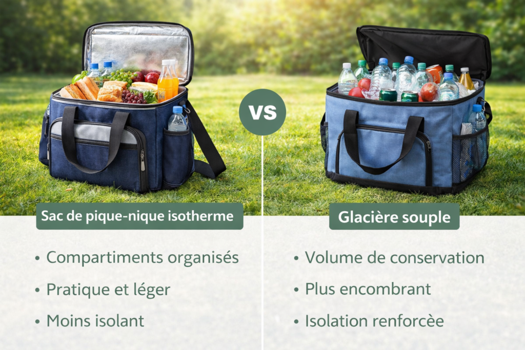 Différence entre sac de pique-nique isotherme et glacière pour conserver le froid