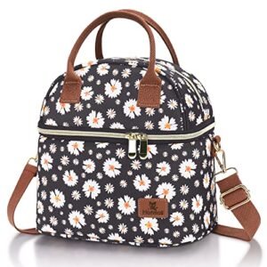 Sac isotherme repas pour femme à motif marguerite double compartiment avec bandoulière