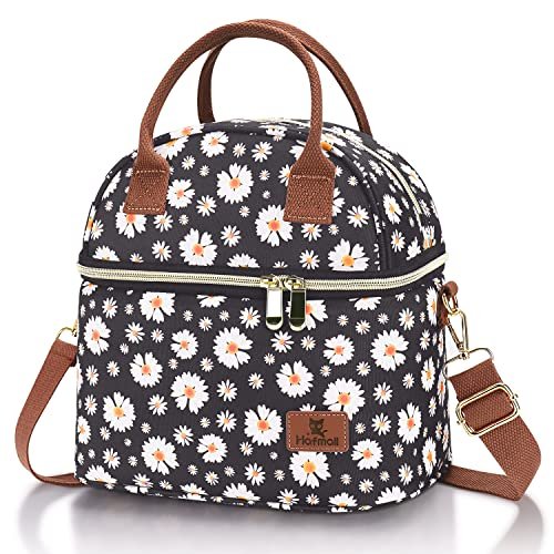 Sac isotherme repas pour femme à motif marguerite double compartiment avec bandoulière